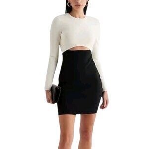 NWT Express Body Contour Long Sleeve Color Block Cutout Mini Sweater Dress
